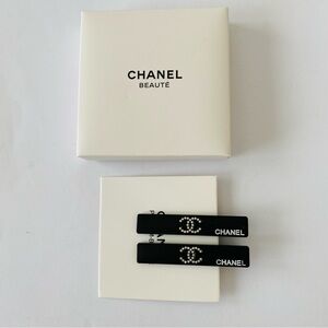 Brand New Authentic Chanel Double C Logo Rhinestones Hair Clips (set of 2)